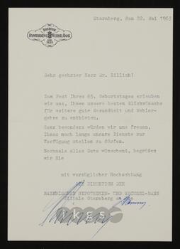 Korrespondenz mit der Bayerischen Hypotheken- und Wechselbank (Filiale Starnberg am See)