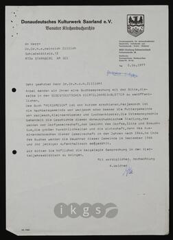 
Korrespondenz mit Waldner, Karl (Donaudeutsches Kulturwerk Saarland e.V.
Banater Kirchenarchiv)

