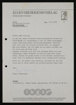 Korrespondenz mit Diederichs, Inge (Eugen Diederichs Verlag)