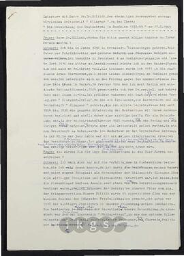 Werke Zillichs als Verfasser: Interview - Interview mit Herrn Dr. Dr. Zillich, dem ehemaligen Herausgeber siebenbürgischen Zeitschrift „Klingsor“, zu dem Thema: „Die Entwicklung des Deutschtums in Rumänien 1933-44“ am 17.8.1969 (Manuskript)