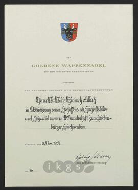 Lebensdokumente: Preise - Goldene Wappennadel der Landsmannschaft der Buchenlanddeutschen