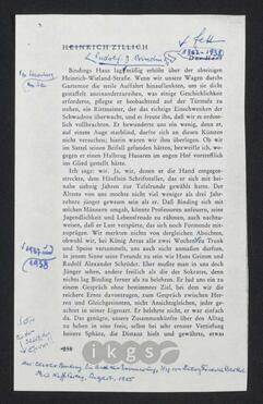 Werke Zillichs als Verfasser: Nachrufe - Binding, Rudolf G.