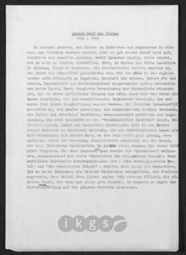 Werke Zillichs als Verfasser: Biografien - Platen, August Graf von