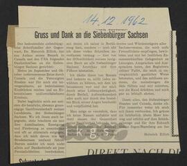 Werke Zillichs als Verfasser: Aufsätze und sonstige Arbeiten - Gruß und Dank an die Siebenbürger Sachsen
