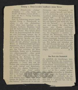 Materialsammlung: Rezensionen zu Werken Dritter von Dritten - Georg von Drozdowski: „Epheta“ (Gedichte) – „Die Sache mit Noah“