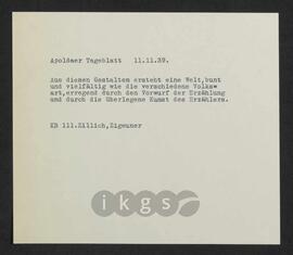 Materialsammlung: Rezensionen von Dritten zu Heinrich Zillichs „Der Zigeuner“