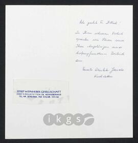 Kryptonachlass Maria Zillich: Korrespondenz - Weinheber-J(?), N.N. (Josef-Weinheber-Gesellschaft)