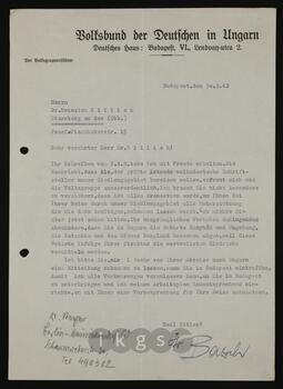 Korrespondenz mit Basch Franz A. (Volksbund der Deutschen in Ungarn)