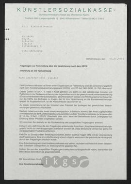 Lebensdokumente: Versicherungen der Familie Zillich - Künstlersozialkasse