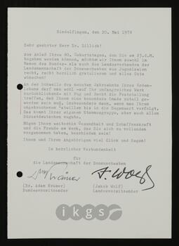 
Korrespondenz mit der Landsmannschaft der Donauschwaben (Krämer, Adam
Wolf, Jakob)
