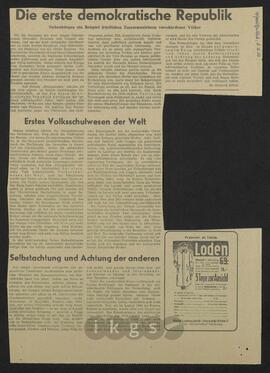 Werke Zillichs als Verfasser: Aufsätze und sonstige Arbeiten - Die erste demokratische Republik. Siebenbürgen, ein Beispiel friedlichen Zusammenlebens verschiedener Völker