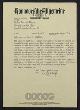 Korrespondenz mit Lange, Hans Rudolf (Hannoversche Allgemeine Zeitung)