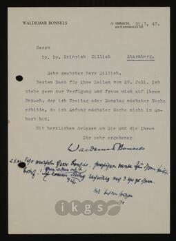 Korrespondenz mit Bonsels, Waldemar
