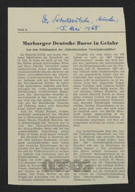 Materialsammlung: Thematische Sammlung zu Körperschaften und Organisationen - Deutsche Burse zu Marburg