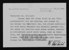 Korrespondenz mit Schickel, Alfred (Zeitgeschichtliche Forschungsstelle Ingolstadt e.V.)