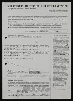 Korrespondenz mit Kürschners Deutscher Literatur Kalender