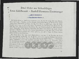 Werke Zillichs als Verfasser: Aufsätze und sonstige Arbeiten - Zwei Maler aus Siebenbürgen. Ernst Kühlbrandt - Rudolf Hermann Eisenmenger
