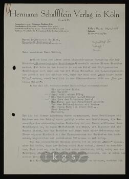 Korrespondenz mit Eisenreich, N.N. (Hermann Schaffstein Verlag)