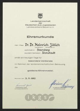 Lebensdokumente: Preise - Goldene Ehrennadel der Landsmannschaft der Deutschen aus Jugoslawien – Landesverband Bayern e. V.