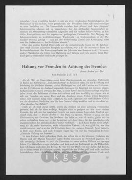 Werke Zillichs als Verfasser: Aufsätze und sonstige Arbeiten - Haltung vor Fremden ist Achtung des Fremden. Bruno Brehm zur Ehr’