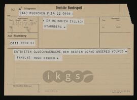 Korrespondenz mit Binder, Hugo
