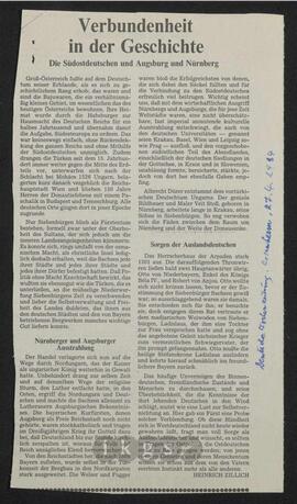 Werke Zillichs als Verfasser: Aufsätze und sonstige Arbeiten - Verbundenheit in der Geschichte. Die Südostdeutschen und Augsburg und Nürnberg