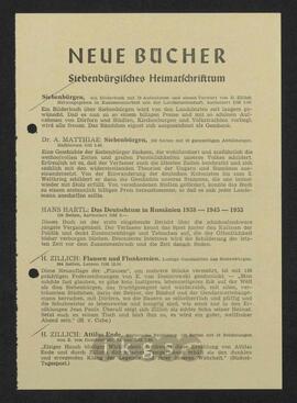 Materialsammlung: Rezensionen von Dritten zu Heinrich Zillichs „Siebenbürgen. Ein Bilderbuch mit 72 Aufnahmen, herausgegeben in Zusammenarbeit mit der Landsmannschaft der Siebenbürger Sachsen“