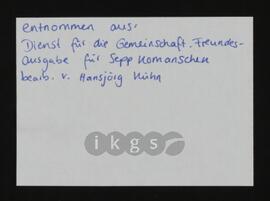 Korrespondenz mit Komanschek, Josef