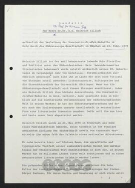 Materialsammlung: Thematische Sammlung zu Ehrungen und Auszeichnungen Zillichs - Konstantin-Jireček-Medaille der Südosteuropa-Gesellschaft