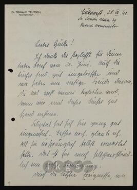Korrespondenz mit Teutsch, Oswald (Landsmannschaft der Siebenbürger Sachsen in Österreich)