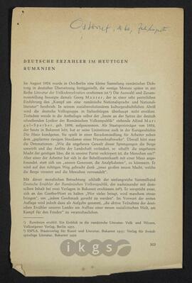 Werke Dritter: Müller-Sternberg, Robert: Deutsche Erzähler im heutigen Rumänien, in: Osterbrief (1960)
