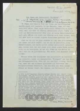 Werke Zillichs als Verfasser: Aufsätze und sonstige Arbeiten - Die Ideen der Zeitschrift „Klingsor“