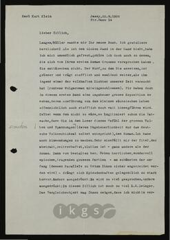 Korrespondenz mit Klein, Karl Kurt (Südostdeutsches Kulturwerk – Südostdeutsche Kultur- und Forschungsstelle)