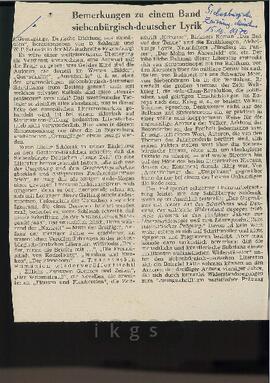 Materialsammlung: Rezensionen zu Werken Dritter von Dritten - Dieter Schlesak / W. P. Schnetz (Hrsg.): Grenzgänge. Deutsche Dichtung aus Rumänien