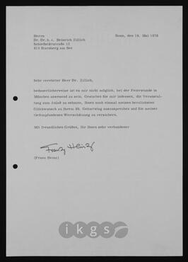 Korrespondenz mit Heinz, Franz (Kulturpolitische Korrespondenz)