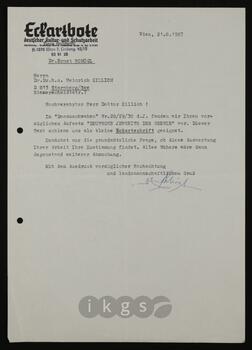 
Korrespondenz mit Schlögl, Ernst (Eckartbote deutscher Kultur- und Schutzarbeit
Österreichische Landsmannschaft)

