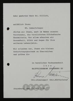 
Korrespondenz mit Raiffeisenbank Starnberg eG (Binder, N.N.
Kinzinger, N.N.
Käfferlein, N.N.)
