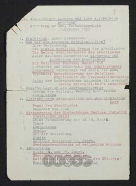 Werke Zillichs als Verfasser: Vorträge und Reden - Die Siebenbürger Sachsen und ihre europäische Leistung, Starnberg am See, Volkshochschule, 7. Oktober 1953