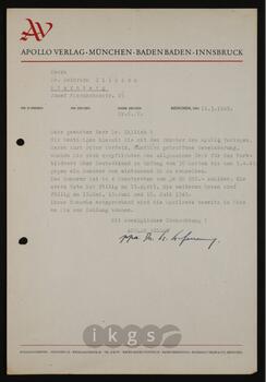 
Korrespondenz mit dem Apollo Verlag (Karfeld, Kurt Peter
Hofmann, N.N. )
