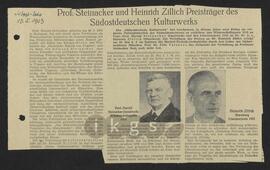 Materialsammlung: Thematische Sammlung zu Ehrungen und Auszeichnungen Zillichs -Literaturpreis des Südostdeutschen Kulturwerks