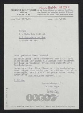 Korrespondenz mit Witthuhn, N.N. (Deutsche Dienststelle für die Benachrichtigung der nächsten Angehörigen von Gefallenen der ehemaligen deutschen Wehrmacht)