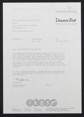 Korrespondenz mit Kirschnek, N.N. (Unsere Post. Die Heimatzeitung der Deutschen aus Ungarn)