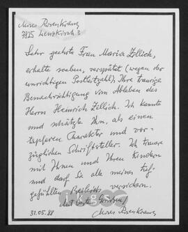 Kryptonachlass Maria Zillich: Korrespondenz - Rosenkranz, Moses
