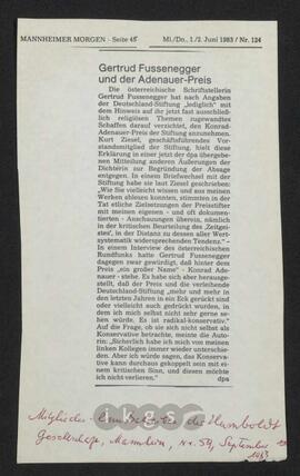 Materialsammlung: Thematische Sammlung - Fussenegger, Gertrud