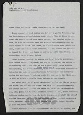 Werke Zillichs als Verfasser: Vorträge und Reden - Ansprache auf dem „Tag der Heimat“ in Saarbrücken am 14. September 1958