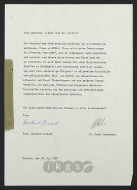 Lebensdokumente: Preise - Plakette „pro arte“ der Künstlergilde Esslingen