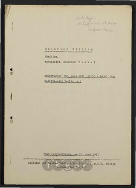 Materialsammlung: Thematische Sammlung - Rundfunksendungen über Zillich