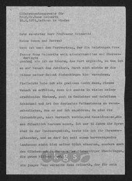 Werke Zillichs als Verfasser: Vorträge und Reden - Glückwunschansprache für Prof. Dr. Hans Reinerth im Rathaus in Lindau am 18. April 1971