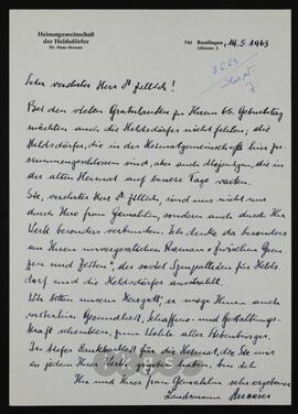 Korrespondenz mit Mooser, Hans (Heimatgemeinschaft der Heldsdörfer)