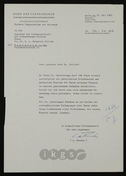 Korrespondenz mit Randow, N.N. von (Bund der Vertriebenen)